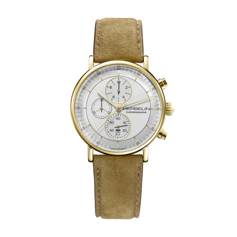 INSPIRATION – CHRONOGRAPH – GOLD-TONE & CAMEL LEATHER | Club de la Montre