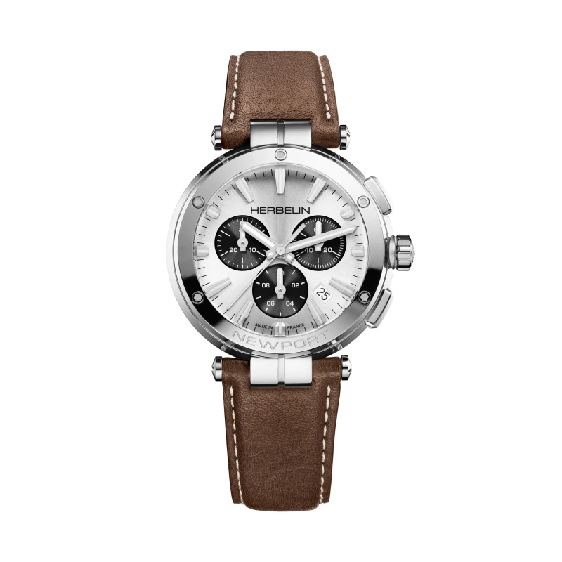 NEWPORT – CHRONOGRAPH – WHITE, GRAY & BROWN LEATHER | Club de la Montre