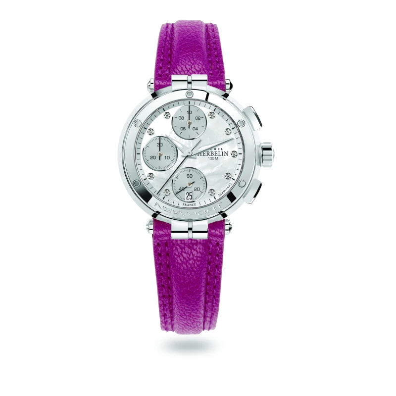 NEWPORT – CHRONO LADY – STAINLESS STEEL, DIAMONDS & LEATHER | Club de la Montre