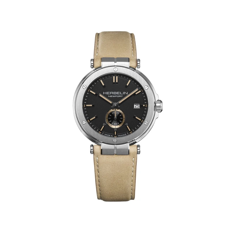 NEWPORT – QUARTZ – BLACK & BEIGE LEATHER | Club de la Montre