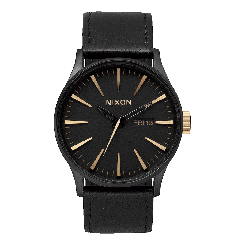 Nixon Watch - Sentry Leather Matte Black Gold | Club de la Montre