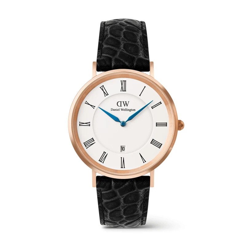 Daniel Wellington Watch - Classic Roman Numerals Date Black Croc Belly Rose Gold - 40mm