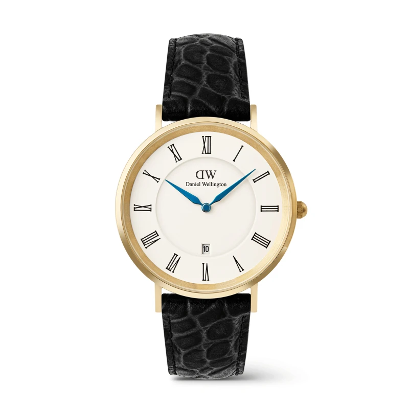 Daniel Wellington Watch - Classic Roman Numerals Date Black Croc Belly Gold - 40mm