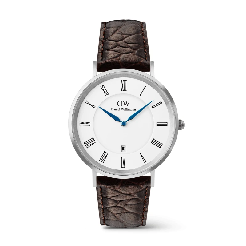 Daniel Wellington Watch - Classic Roman Numerals Date Dark Brown Croc Belly Silver - 40mm
