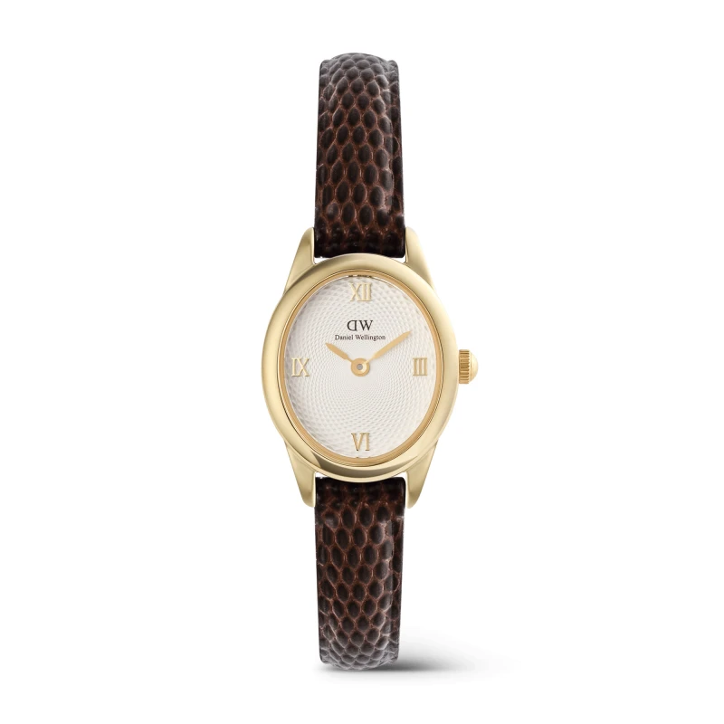 Daniel Wellington Watch - Ophelia Mini Dark Brown Lizard White Guilloché Gold