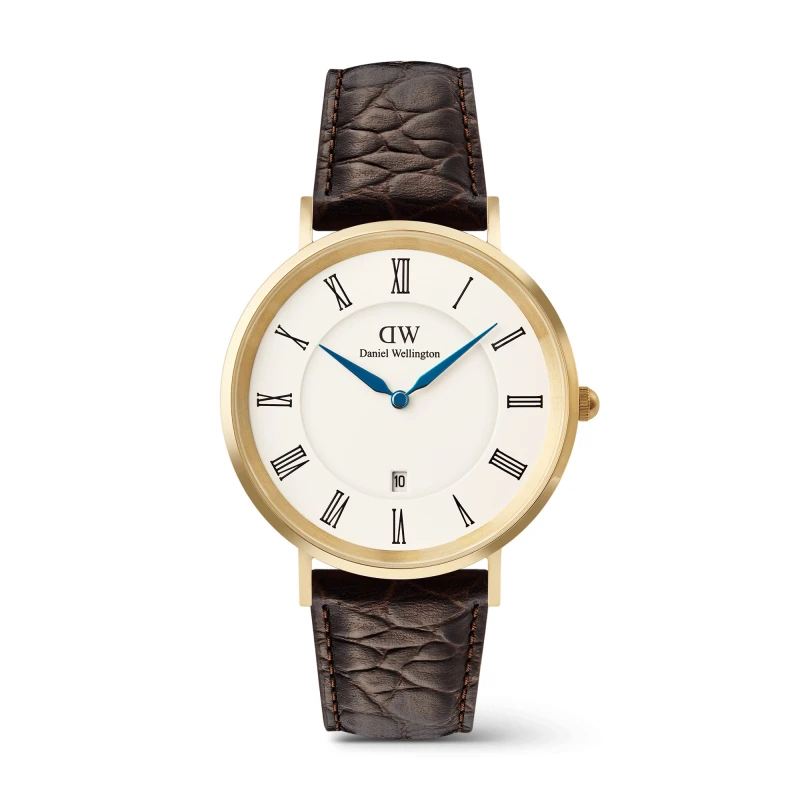Daniel Wellington Watch - Classic Roman Numerals Date Dark Brown Croc Belly Gold - 40mm