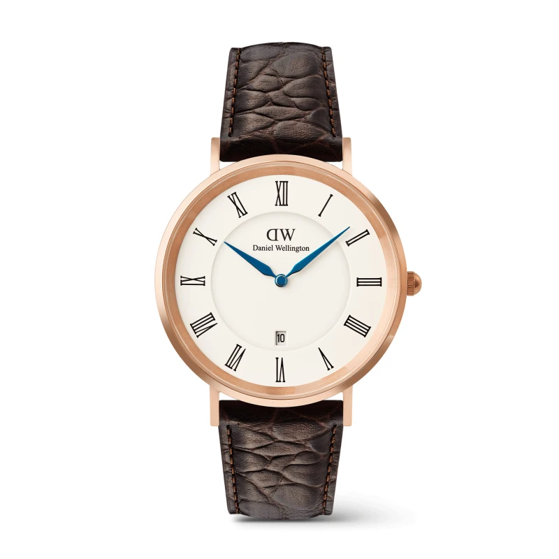 Daniel Wellington Watch - Classic Roman Numerals Date Dark Brown Croc Belly Rose Gold - 40mm