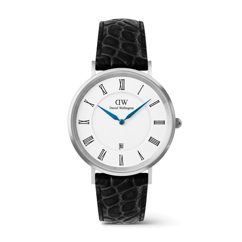 Daniel Wellington Watch - Classic Roman Numerals Date Black Croc Belly Silver - 40mm