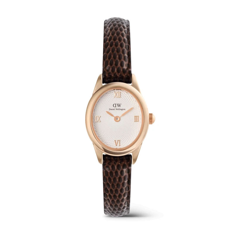 Daniel Wellington Watch - Ophelia Mini Dark Brown Lizard White Guilloché Rose Gold