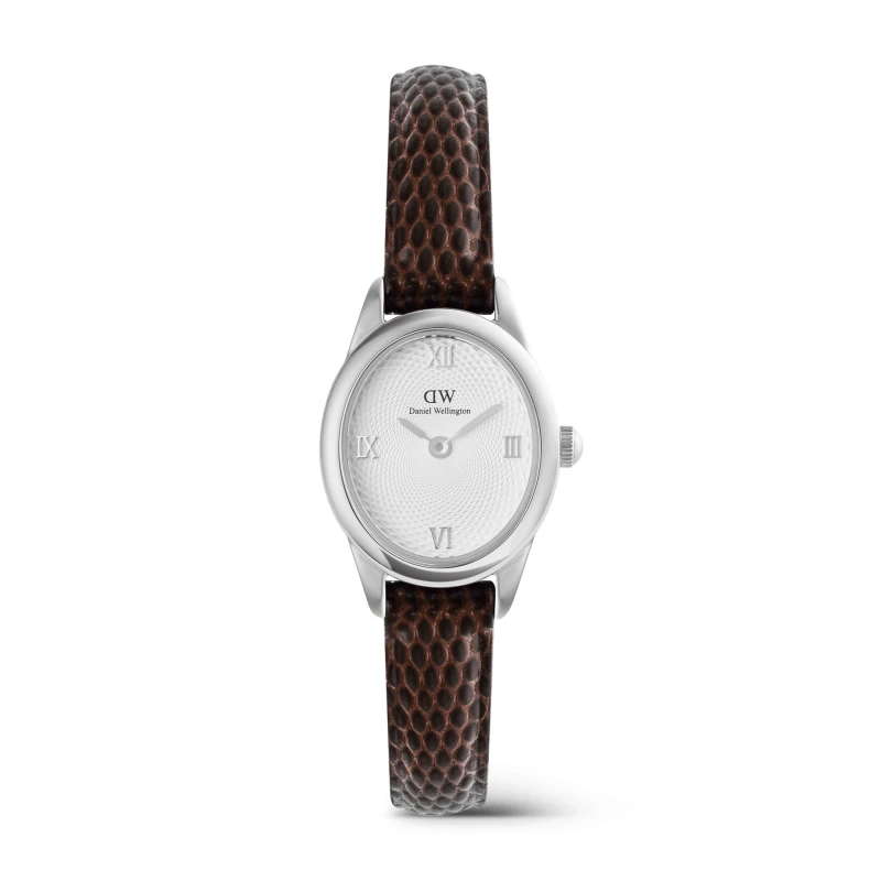 Daniel Wellington Watch - Ophelia Mini Dark Brown Lizard White Guilloché Silver