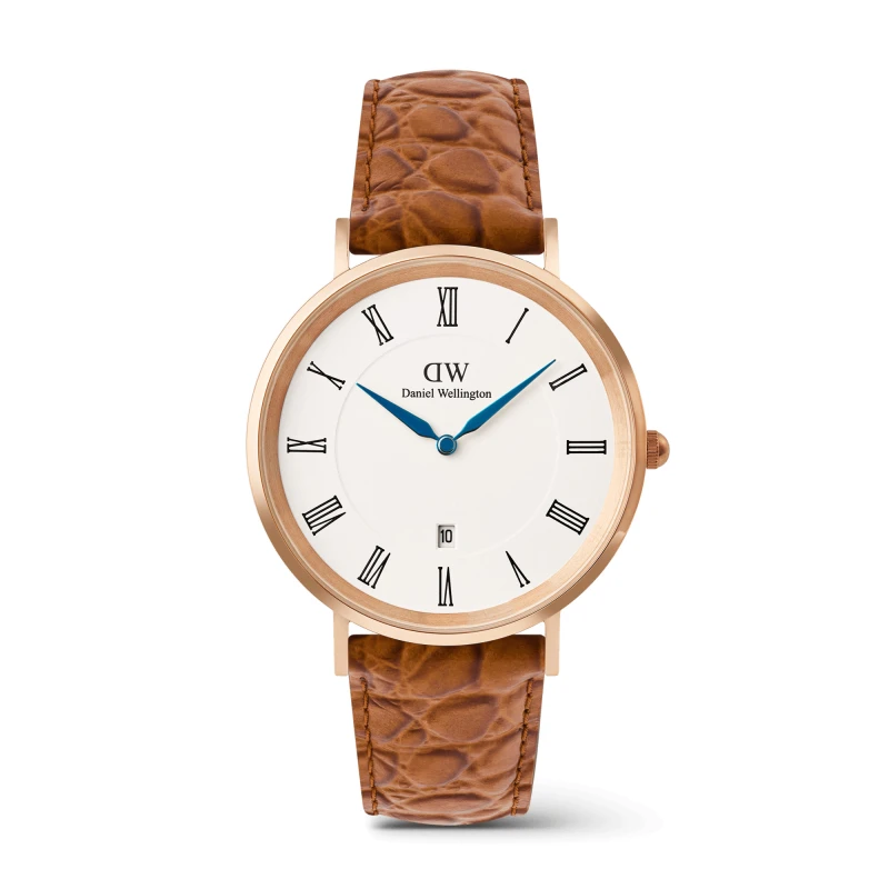 Daniel Wellington Watch - Classic Roman Numerals Date Light Brown Croc Belly Rose Gold - 40mm