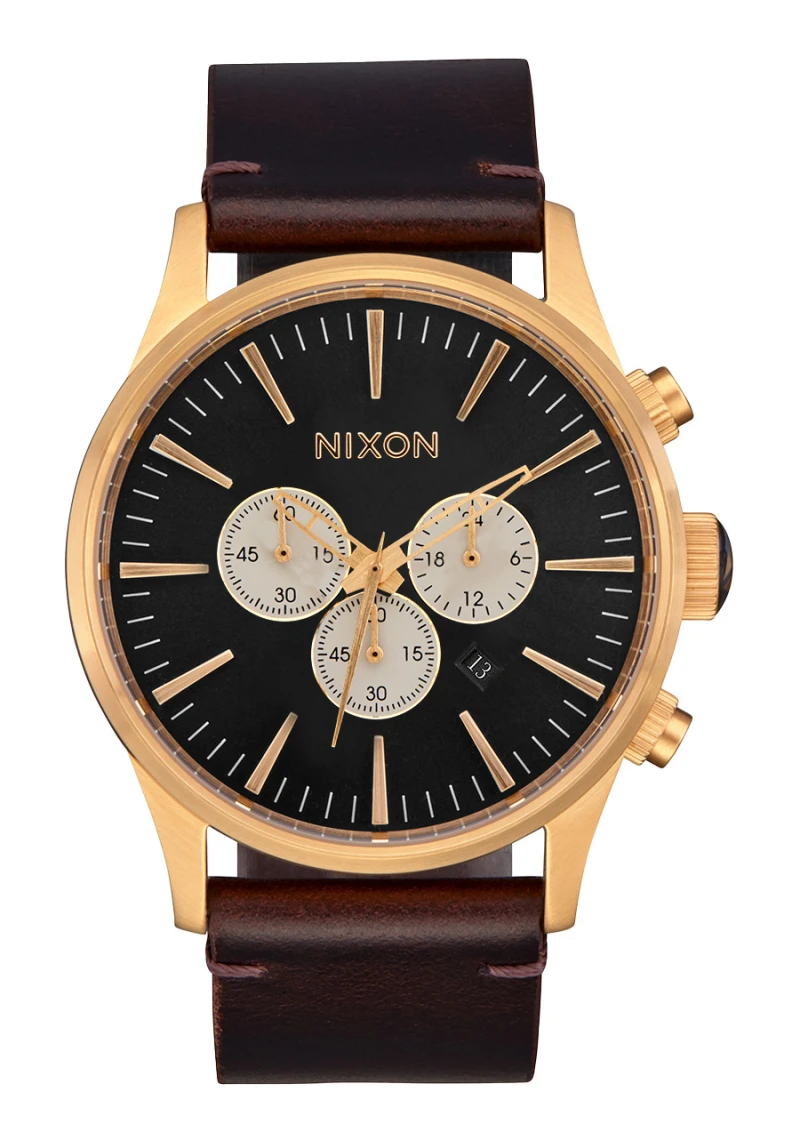 Nixon Watch - Sentry Chrono Leather - Gold / Indigo / Brown
