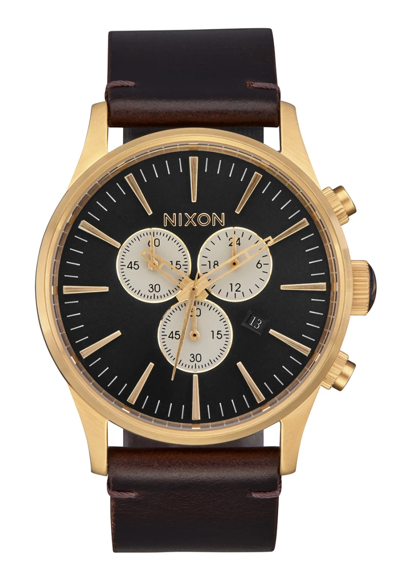 Nixon Watch - Sentry Chrono Leather - Gold / Indigo / Brown