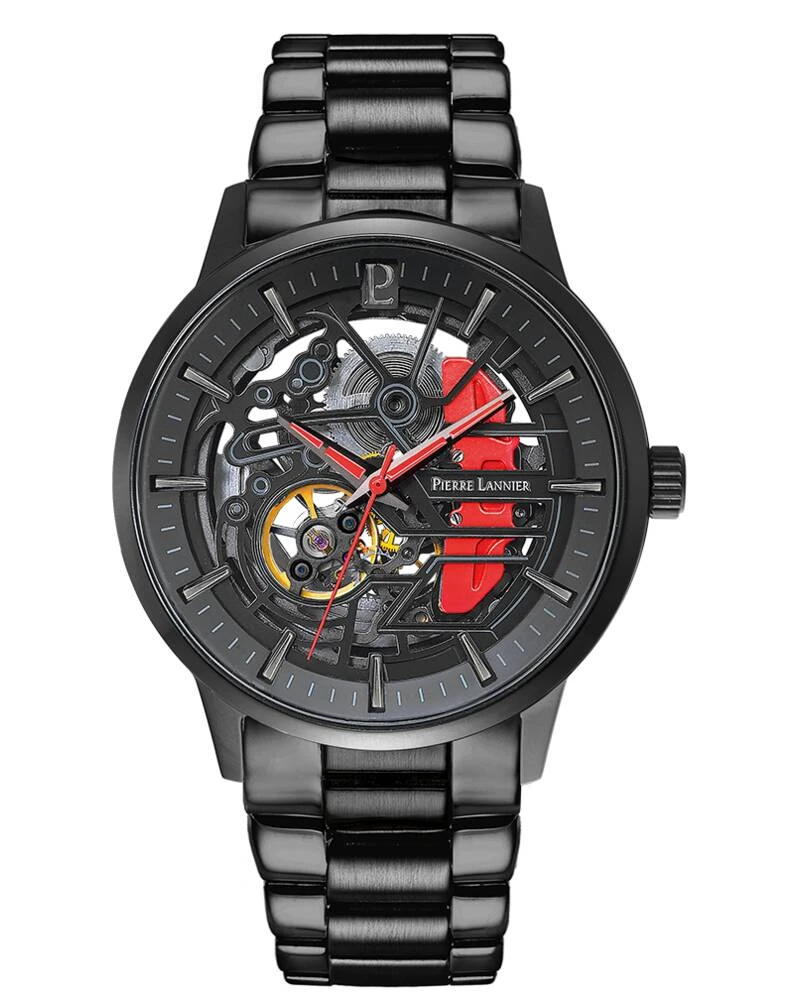 Pierre Lannier Watch - Men's Automatic PADDOCK Black Black Dial Black Steel Strap 22MM - 344A459