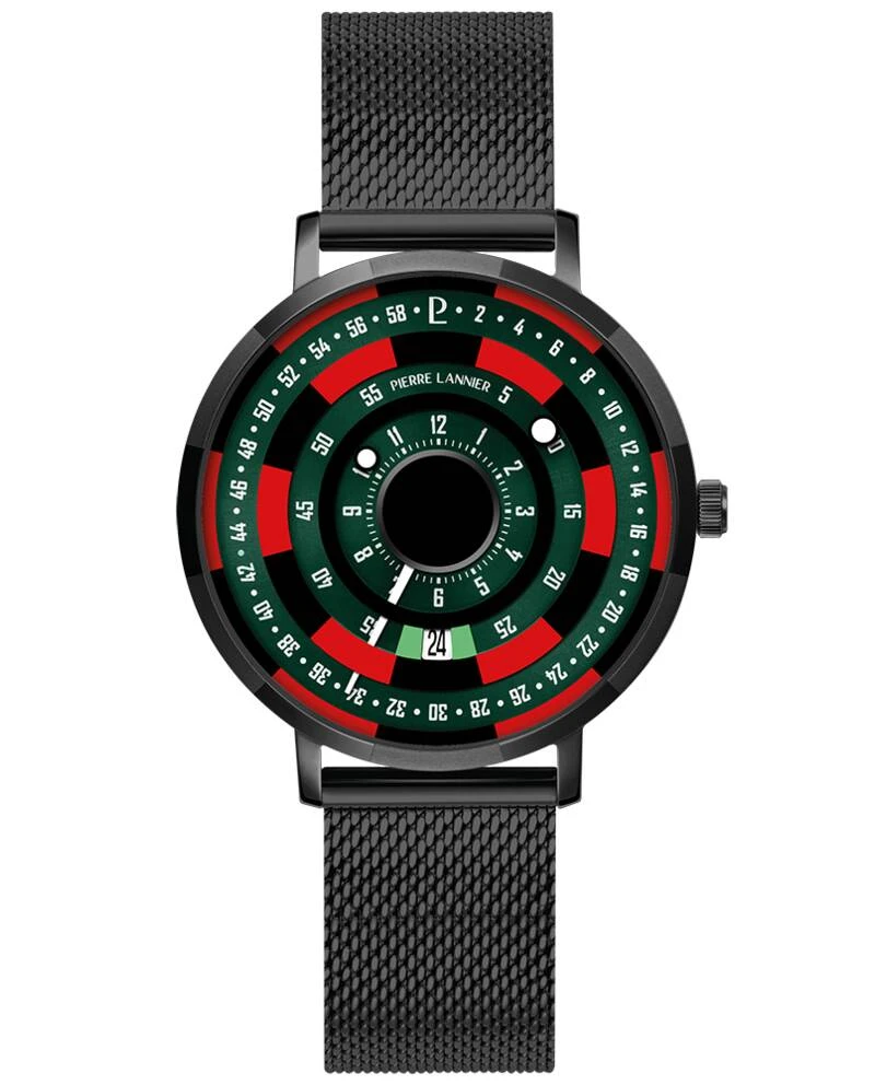 Pierre Lannier Watch - Men's Quartz BLACKJACK Black Watch with Green Sunburst Dial and Black 18MM Milanese Steel Bracelet - 254D499