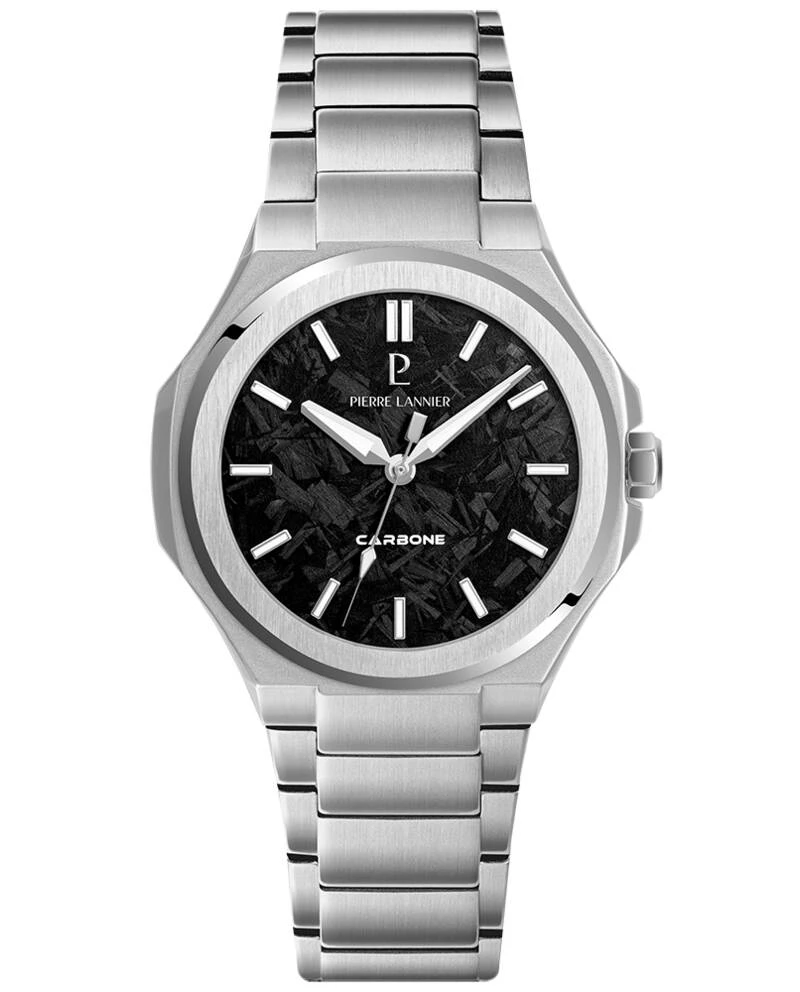 Pierre Lannier Watch - Men's Quartz GRAPHITE Silver-Toned Black Carbon Dial Silver-Toned Steel Strap 24MM - 201G181