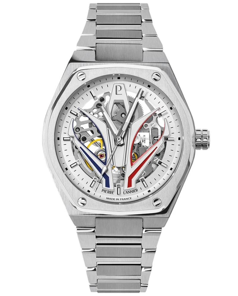 Pierre Lannier Watch - Men's Automatic ARDENT Silver White Sunburst Dial Silver-Toned Steel Strap 22MM - 324D101