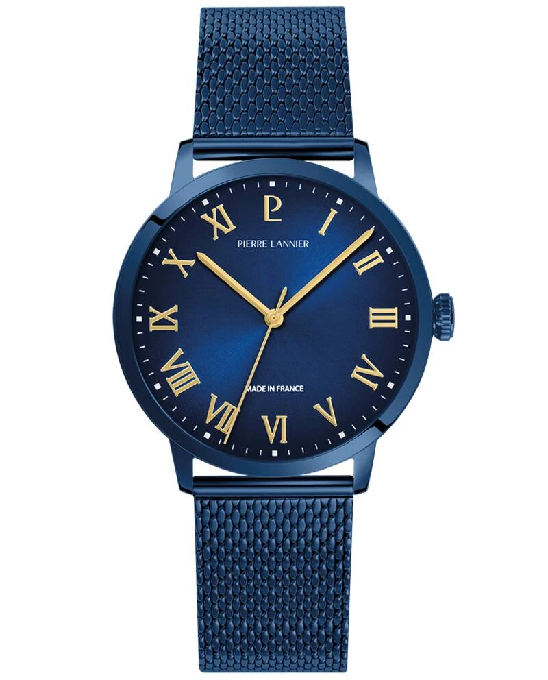 Pierre Lannier Watch - Men's Quartz INTERVAL Blue Sunburst Blue Dial, Blue Milanese Steel Strap, 20MM - 256G469
