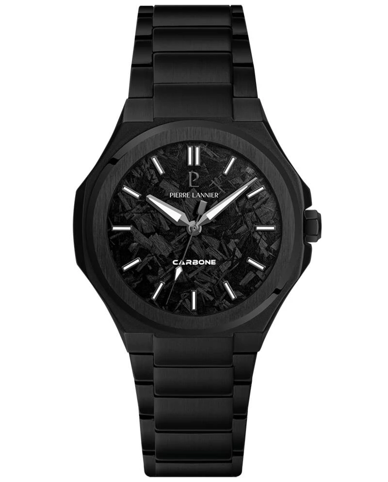 Pierre Lannier Watch - Men's Quartz GRAPHITE Black, Black Carbon Dial, Black Steel Strap, 24MM - 202K489
