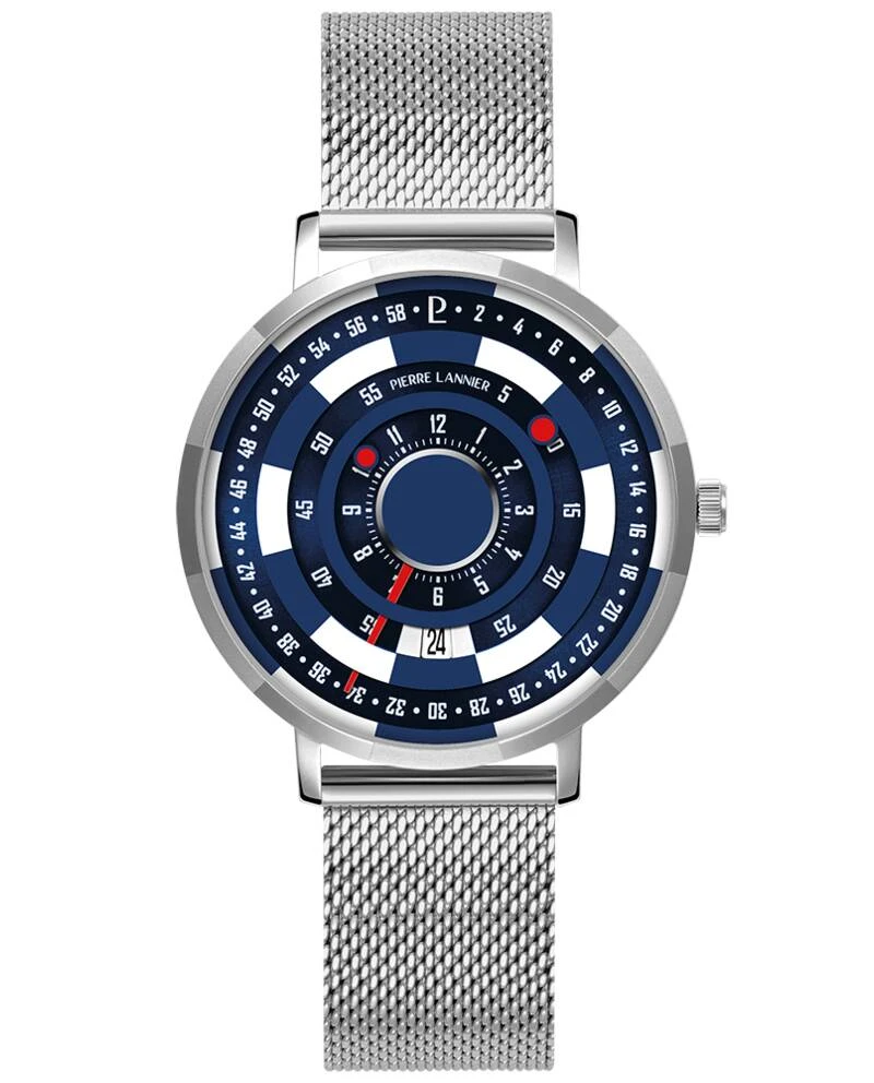 Pierre Lannier Watch - Men's Quartz BLACKJACK Silver-Toned Watch with Blue Sunburst Dial and 18MM Silver-Toned Milanese Steel Bracelet - 253D161