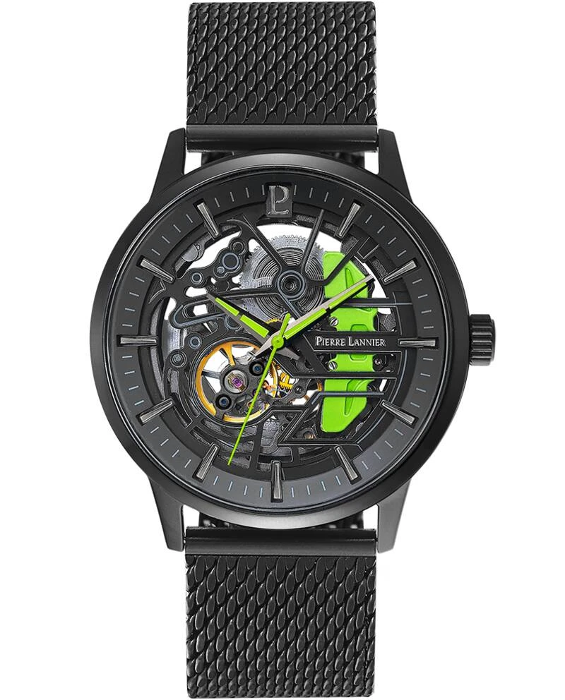 Pierre Lannier Watch - Men's Automatic PADDOCK Black, Black Dial, Black 22MM Milanese Steel Bracelet - 338A469