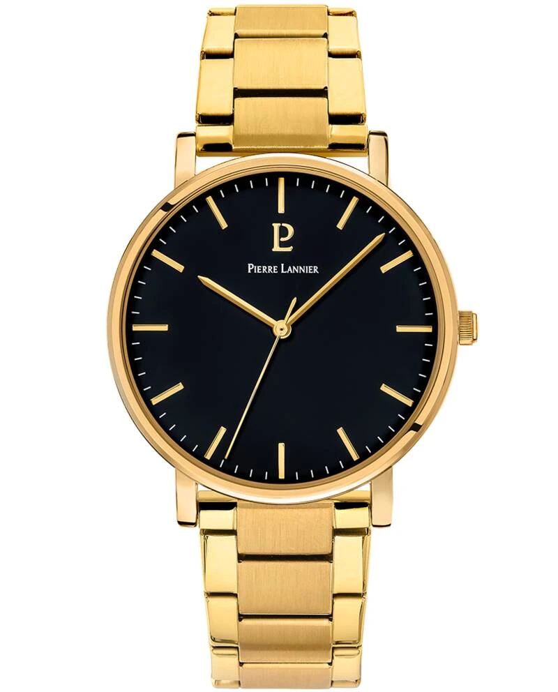 Pierre Lannier Watch - Men's ESSENTIAL Quartz Watch, Gold-Tone, Black Dial, Gold-Tone Steel Strap, 20MM - 252G032