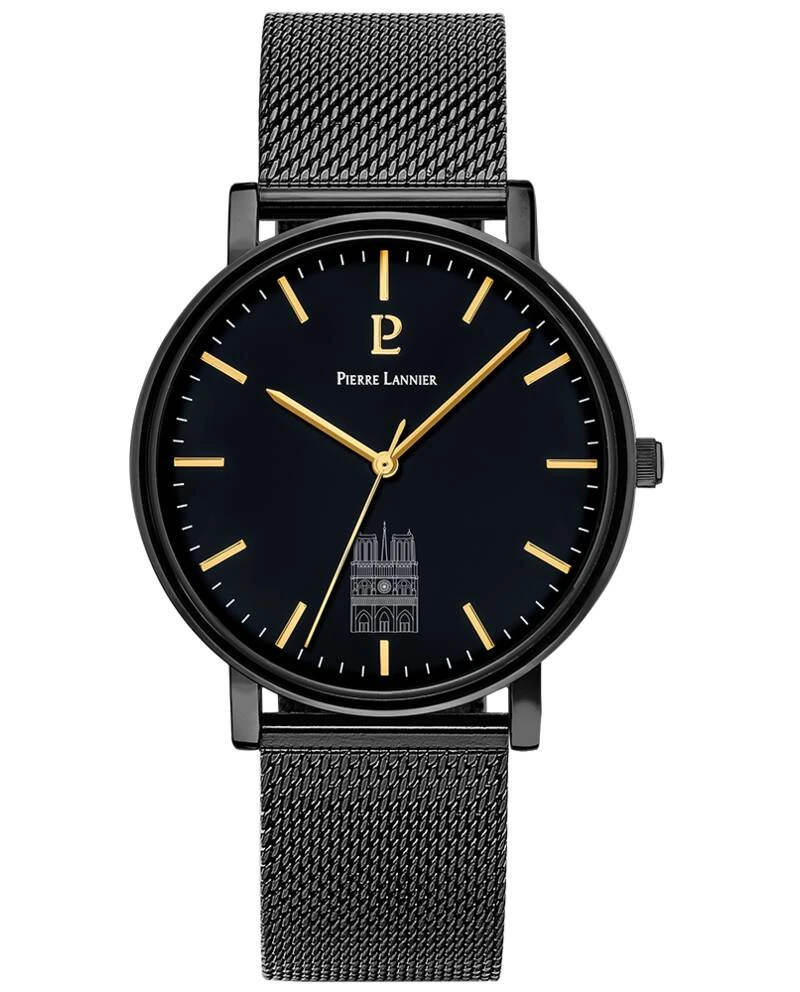 Pierre Lannier Watch - Men's Quartz "COEUR BATTANT" Black Black Dial Black Milanese Steel Bracelet 20MM - 299C439