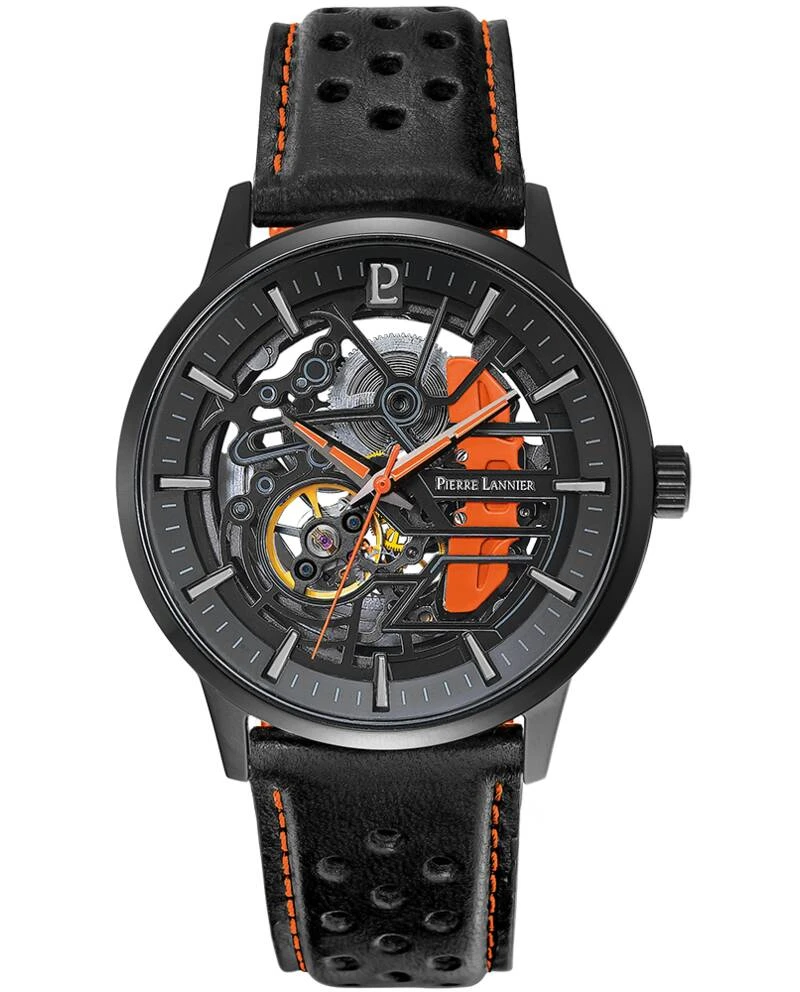 Pierre Lannier Watch - Men's Automatic PADDOCK Black Black Dial Black Leather Strap 22MM - 341A455
