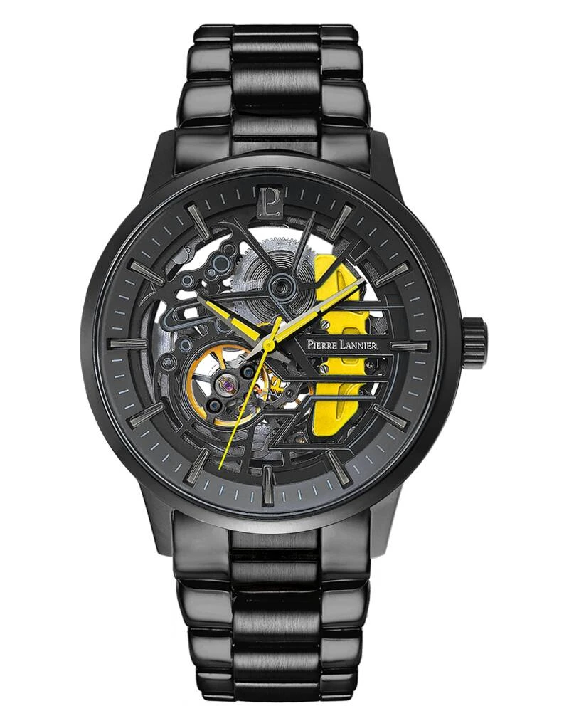 Pierre Lannier Watch - Men's Automatic PADDOCK Black, Black Dial, Black Steel Strap, 22MM - 344A449