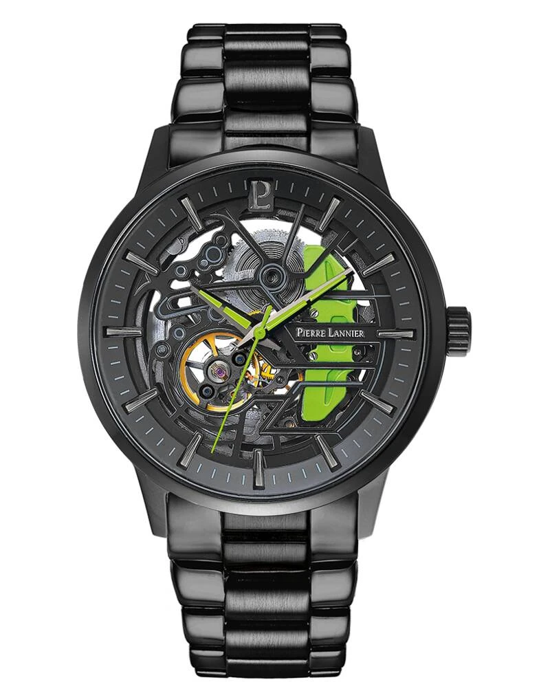 Pierre Lannier Watch - Men's Automatic PADDOCK Black Black Dial Black Steel Strap 22MM - 344A479