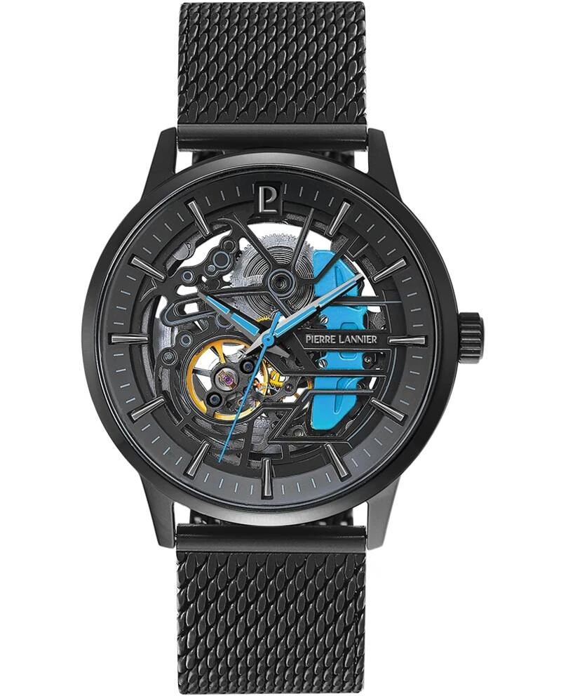Pierre Lannier Watch - Men's Automatic PADDOCK Black Black Dial Black 22MM Milanese Steel Bracelet - 345A469