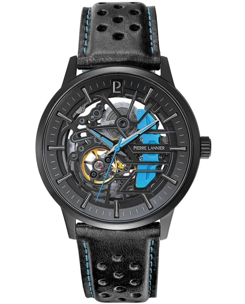 Pierre Lannier Watch - Men's Automatic PADDOCK Black Black Dial Black Leather Strap 22MM - 345A466