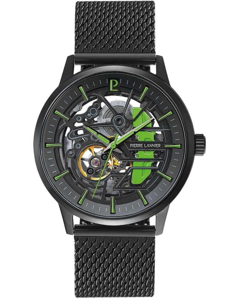 Pierre Lannier Watch - Men's Automatic PADDOCK Black Black Dial Black Milanese Steel Bracelet 22MM - 345A479