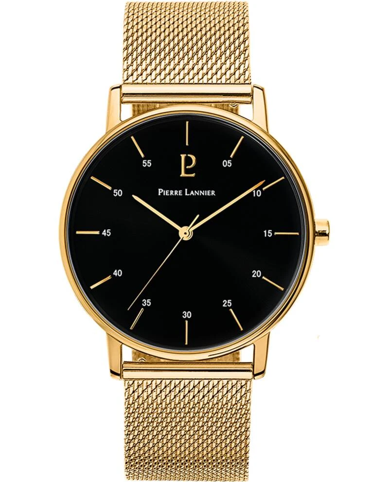 Pierre Lannier Watch - Men's Quartz CITYLINE Gold-Tone, Black Dial, Gold-Tone Milanese Steel Strap, 20MM - 200G032