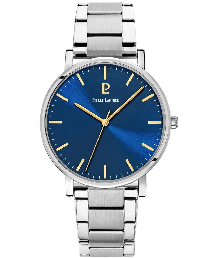 Pierre Lannier Watch - Men's ESSENTIAL Quartz Watch, Silver-Toned, Blue Sunburst Dial, Silver-Toned Steel Strap, 20MM - 251G161
