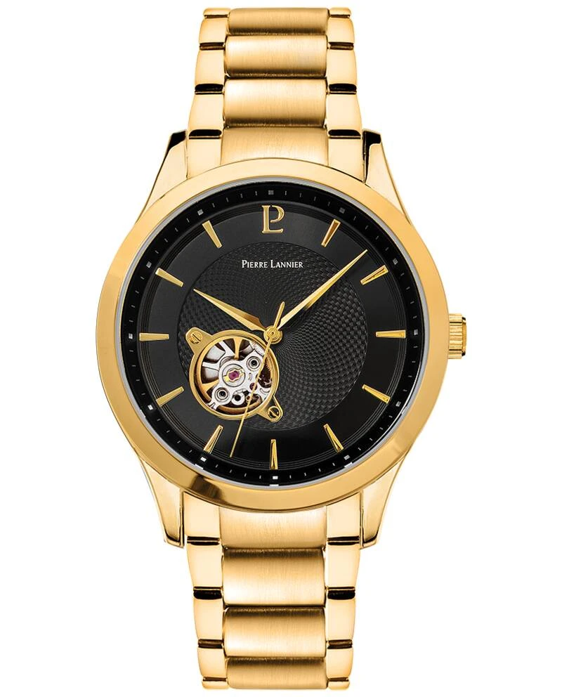 Pierre Lannier Watch - Men's Automatic FLEURET, Gold-Toned, Black Sunburst Dial, Gold-Toned Steel Strap, 22MM - 337B032