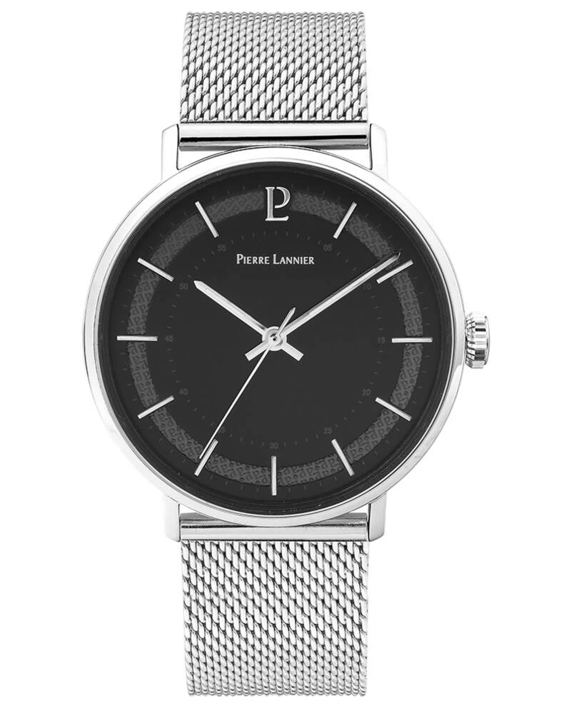 Pierre Lannier Watch - Men's Quartz GAIUS, Silver, Black Dial, Silver Milanese Steel Strap, 20MM - 204H131
