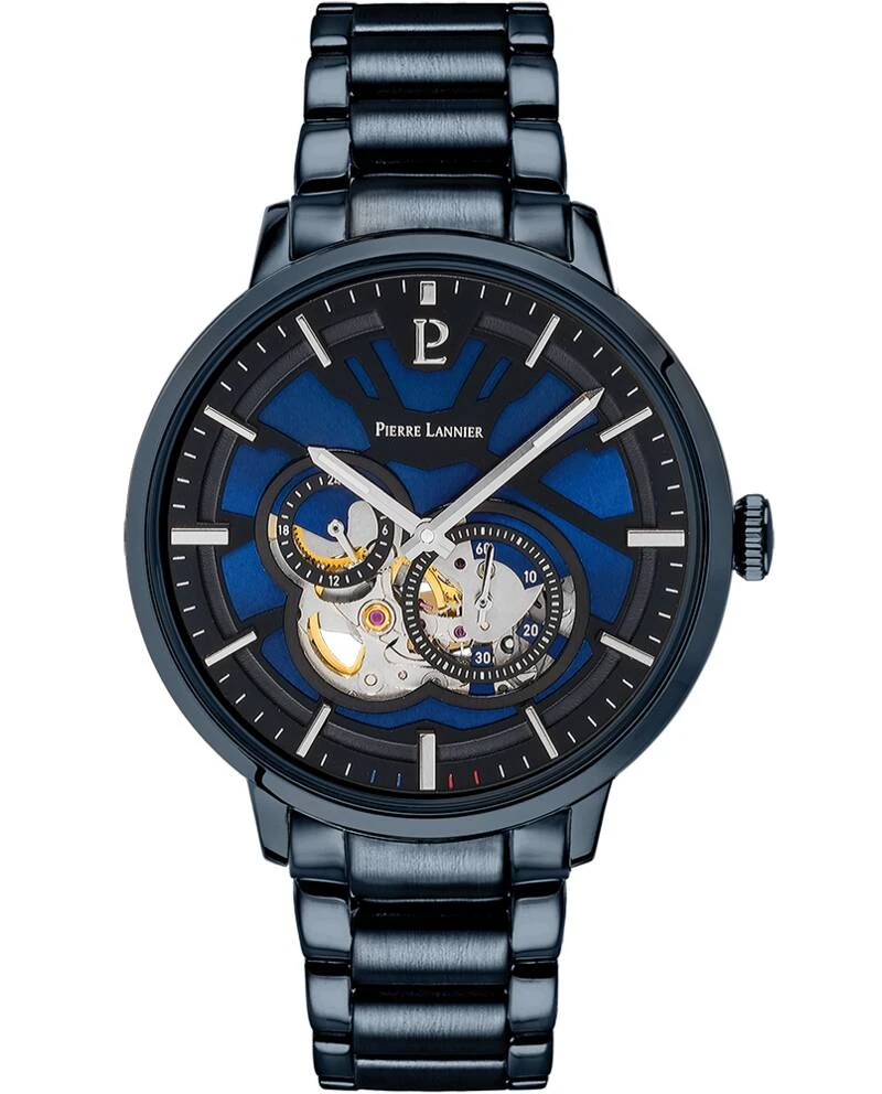 Pierre Lannier Watch - Men's Automatic TRIO Blue Sunburst Dial, Blue Steel Bracelet, 20MM - 333D469