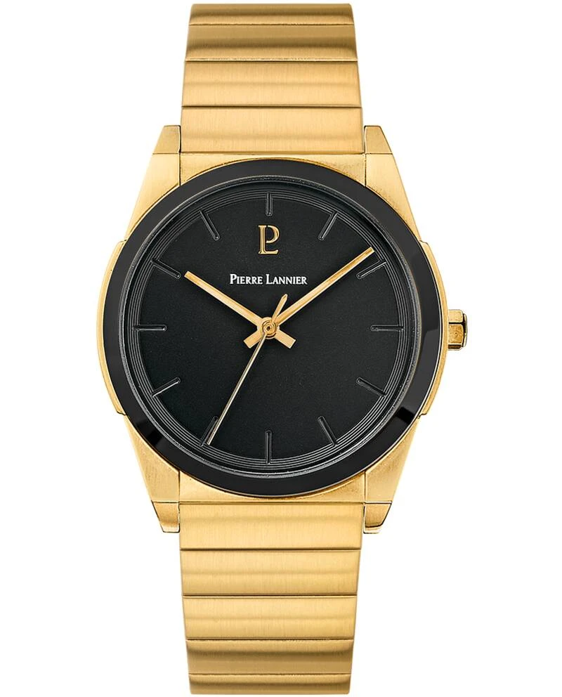 Pierre Lannier Watch - Men's Quartz CANDIDE Gold-Tone, Black Dial, Gold-Tone Steel Strap, 20MM - 215L032