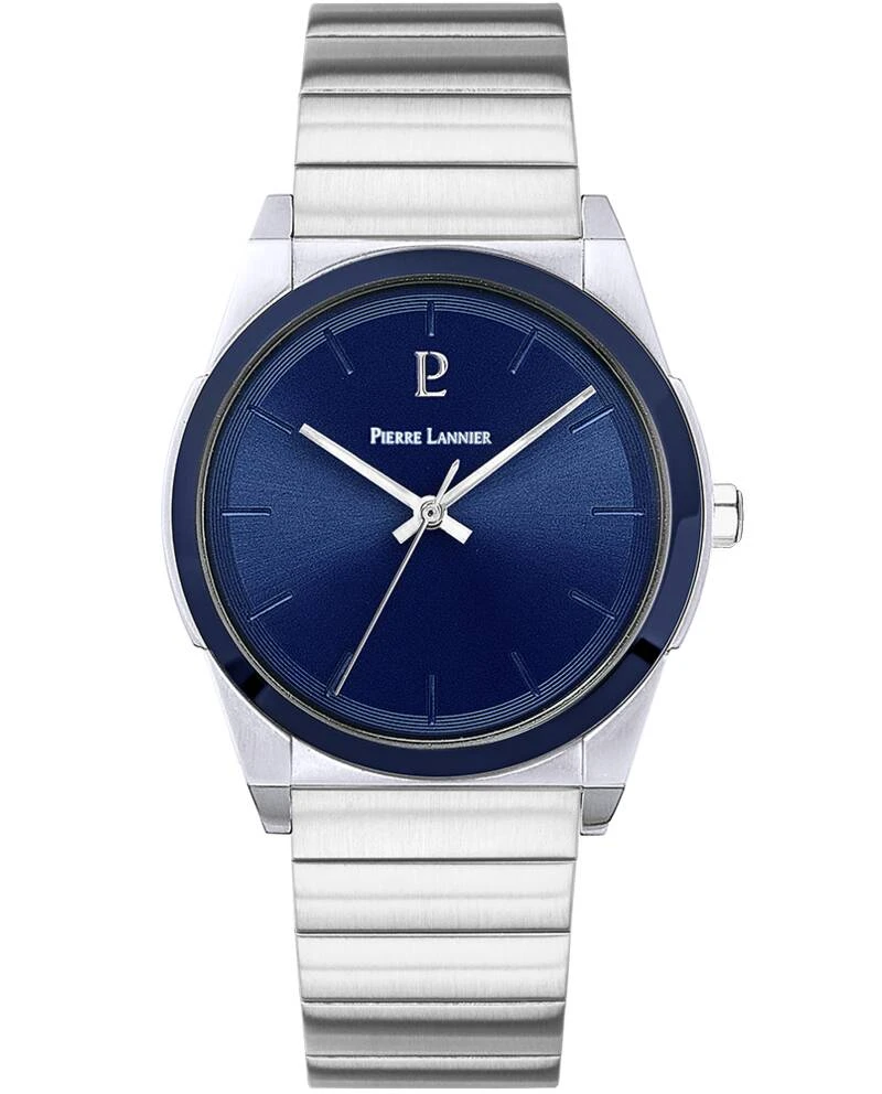 Pierre Lannier Watch - Men's Quartz CANDIDE Silver-Tone Watch with Blue Sunburst Dial and 20MM Silver-Tone Steel Strap - 214K161