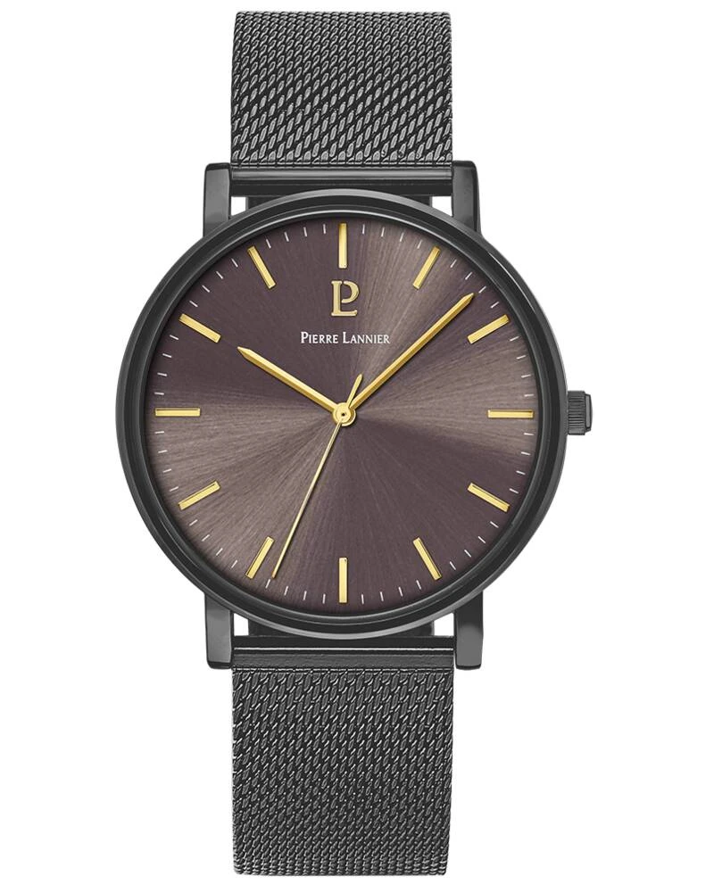 Pierre Lannier Watch - ESSENTIAL Men's Quartz Watch, Gray Sunburst Dial, Gray Milanese Steel Bracelet, 20MM - 218F499