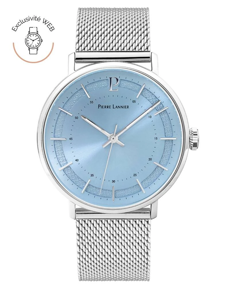 Pierre Lannier Watch - Men's Quartz GAIUS, Silver, Blue Sunburst Dial, Silver Milanese Steel Strap, 20MM - 204H168