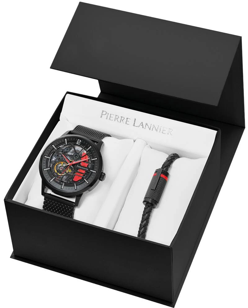 Pierre Lannier Watch - PADDOCK Men's Set: Black Case, Black Dial, Black 22MM Milanese Steel Bracelet - 384B439