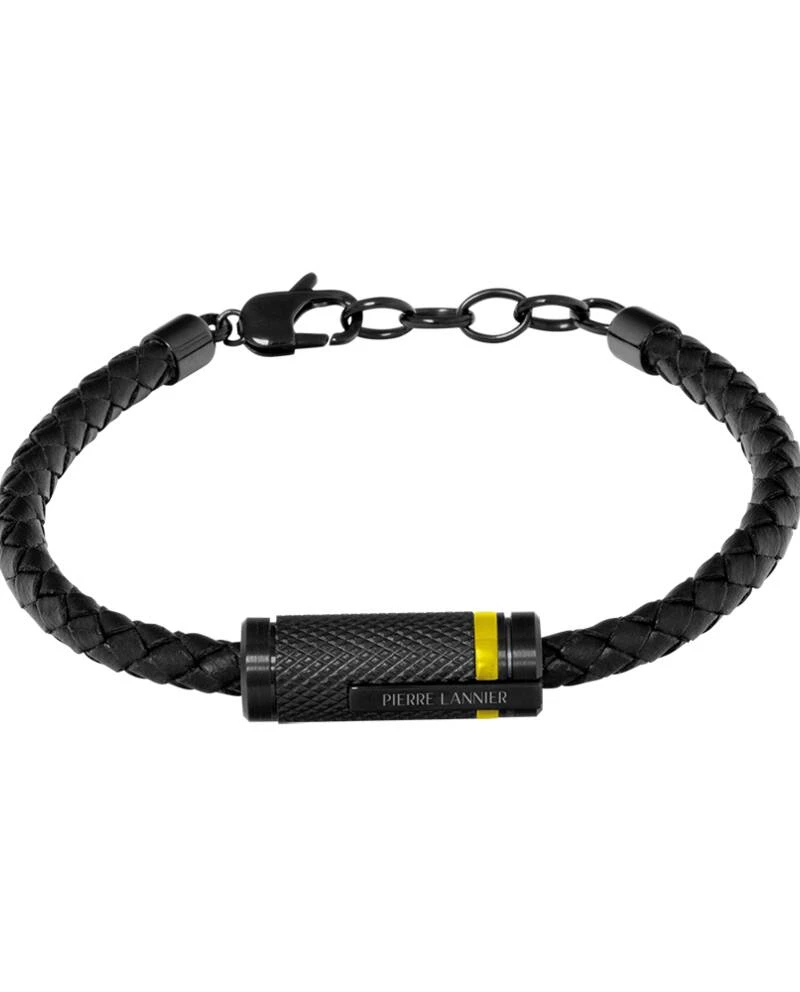 Pierre Lannier Watch - PADDOCK Men's Watch with Black Leather Strap and Yellow Steel - BJ40A1541