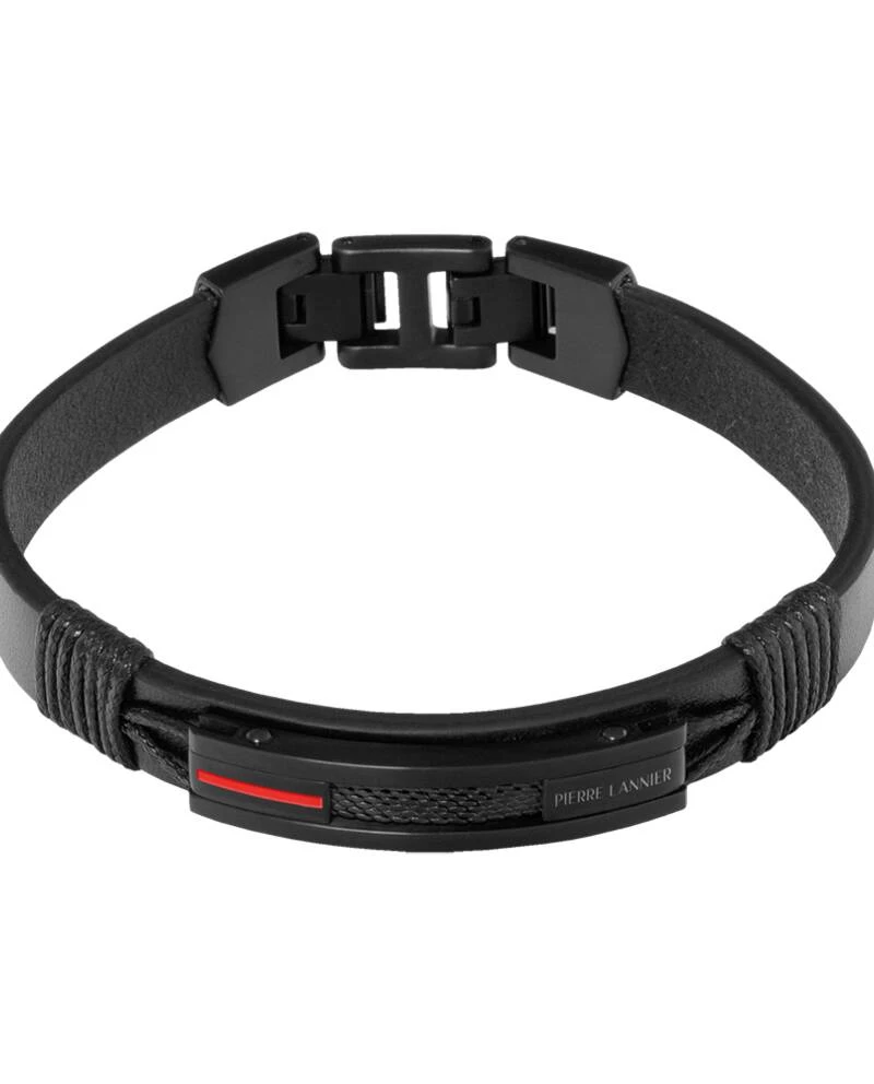 Pierre Lannier Watch - Men's PADDOCK Watch with Black Leather Strap and Red Steel - BJ40A5551