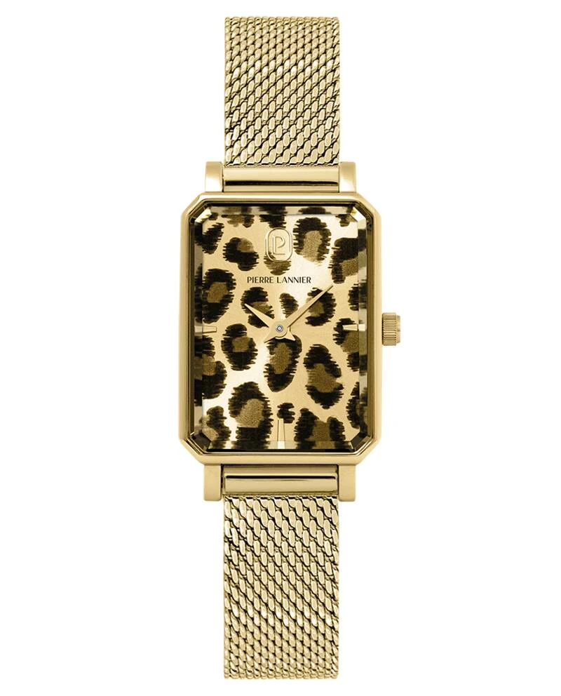 Pierre Lannier Watch - Women's Quartz ARIANE in Gold with Leopard-Print Dial and 12MM Gold-Tone Milanese Steel Bracelet - 006L592