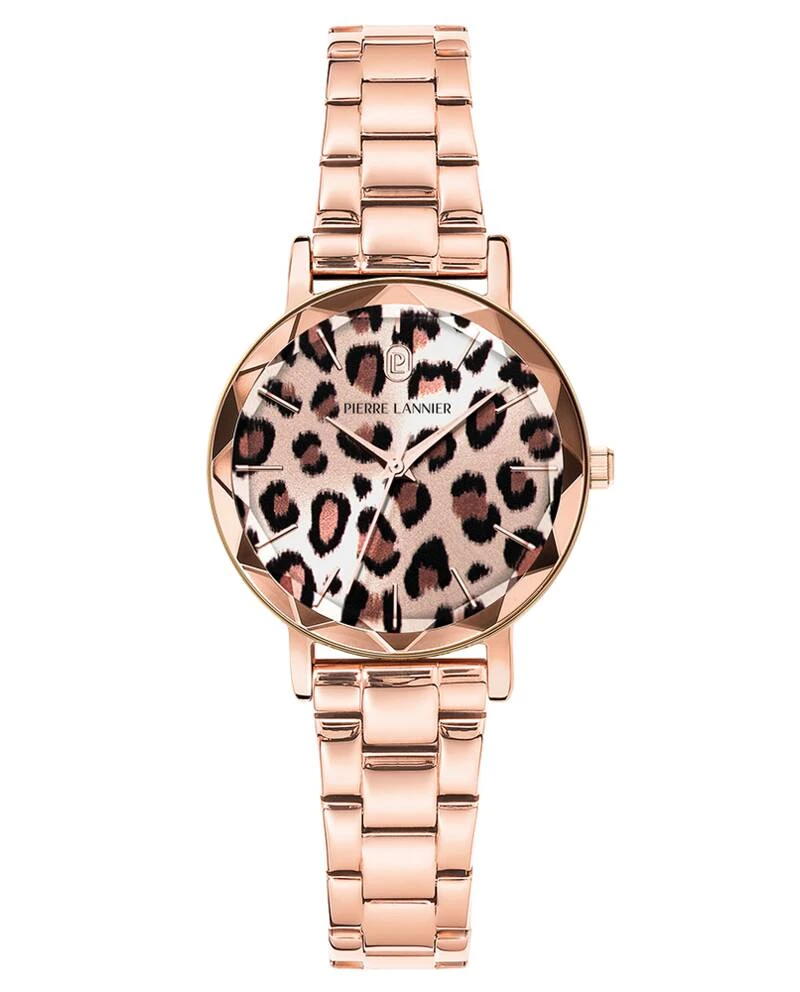 Pierre Lannier Watch - Women's Quartz MULTIPLES Rose Gold Leopard-Print Dial Rose Gold-Plated Steel Band 14MM - 013P998