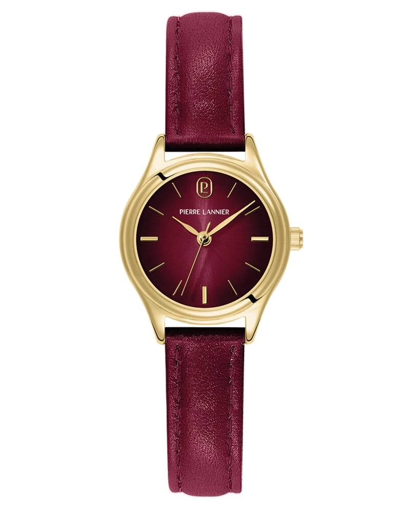 Pierre Lannier Watch - Women's Quartz PYA Gold-Tone, Bordeaux Smoked Dial, Bordeaux Leather Strap 12MM - 021K555