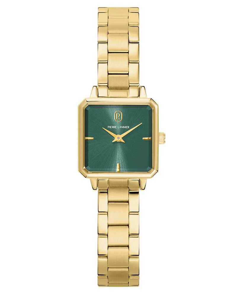 Pierre Lannier Watch - Women's Quartz LEONOR Gold-Toned Watch with Green Sunburst Dial and 12MM Gold-Toned Steel Strap - 073J572