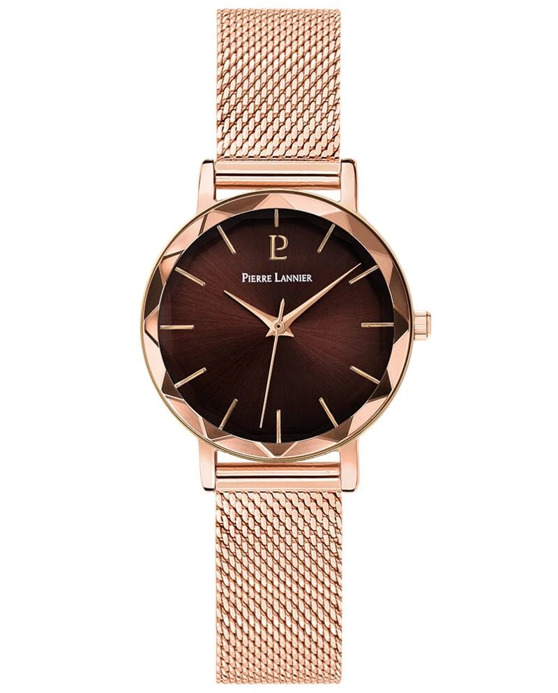 Pierre Lannier Watch - Women's Quartz MULTIPLES Rose Gold Chocolate Sunburst Dial Rose Gold-Plated 14MM Milanese Steel Bracelet - 010P9